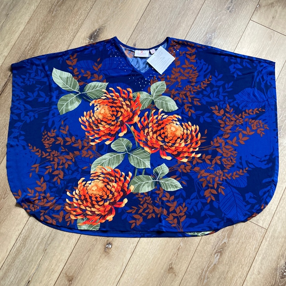 Quacker Factory by Jeanne Bice NWT Womens Oversized Sz M Floral Embellis…